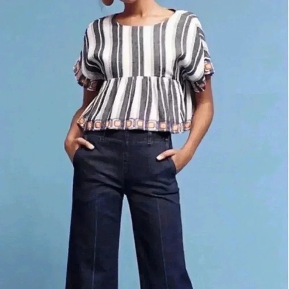 Anthropologie Maeve peplum top keyhole back fringe tie - Picture 1 of 5